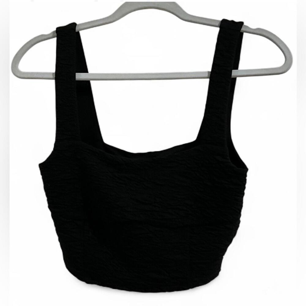 NWT GOOD AMERICAN SZ M Black Textured Square Neck Crop Top Goth Festival $129 - Picture 9 of 12